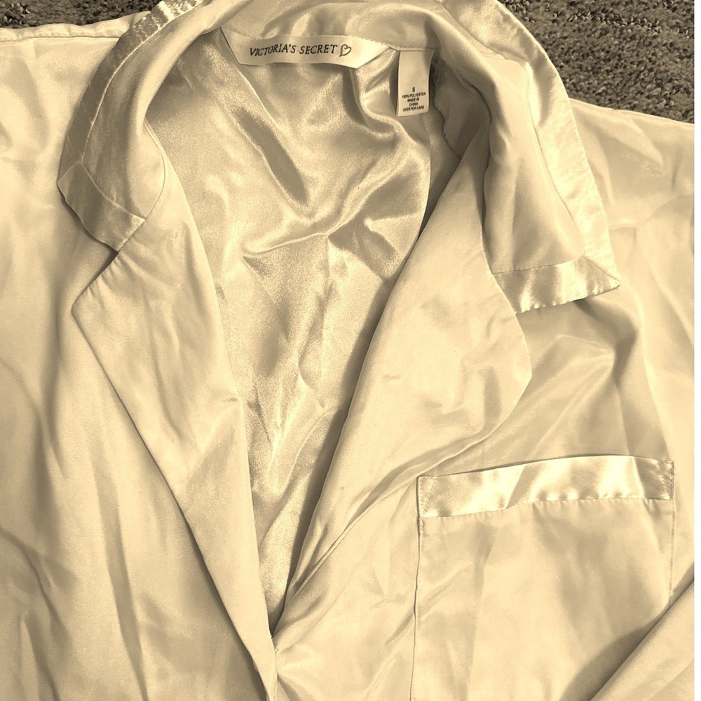 Victoria's Secret Satin Pajama Set Small Pale Green Button Front Top and Shorts - Picture 2 of 4
